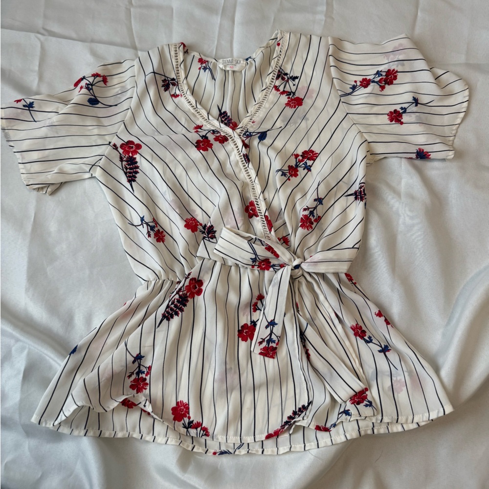 Sienna Sky Blue and White Striped Blouse